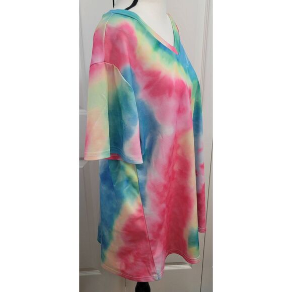 Tie Dye Cotton/Poly Short Sleeve Vneck Sz XL Tee Unbranded Medium Weight - Picture 3 of 4